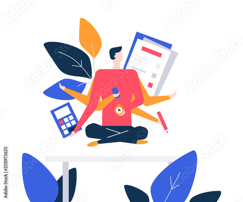 Mindfulness at work - colorful flat design style illustration