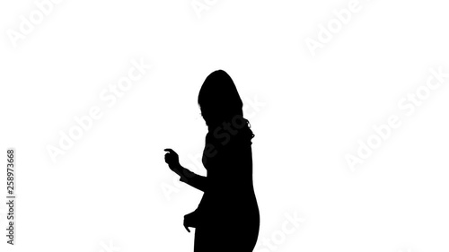 Silhouette of a girl who is fun dancing white background