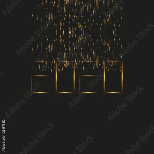 NYE New Year Eve 2020. Happy New Year 2020 winter holiday greeting card with clock isolated on black transparent background. Design template. Party poster, banner or invitation gold glittering stars