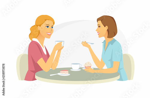 Girls in the cafe - cartoon people characters illustration
