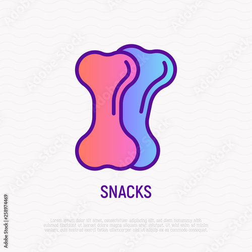 Snacks for dog thin line icon: two bones. Modern vector illustration for pet shop.