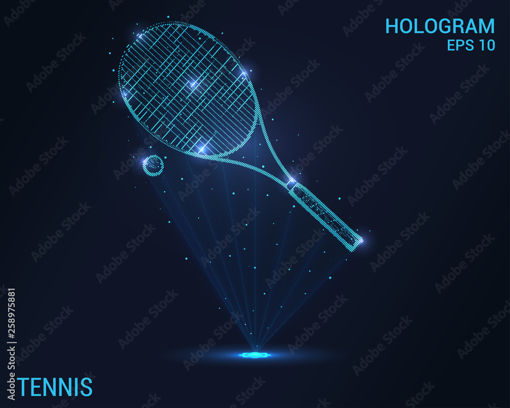 Tennis racket and ball hologram. Digital and technological tennis  background. Futuristic tennis design. Stock Vector | Adobe Stock