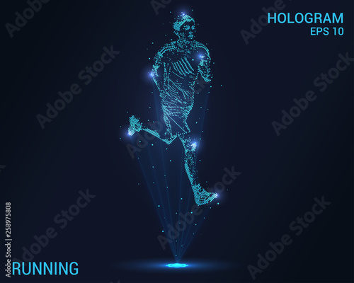 Running hologram. Digital and technological running background. Futuristic design athletics. © newrossosh