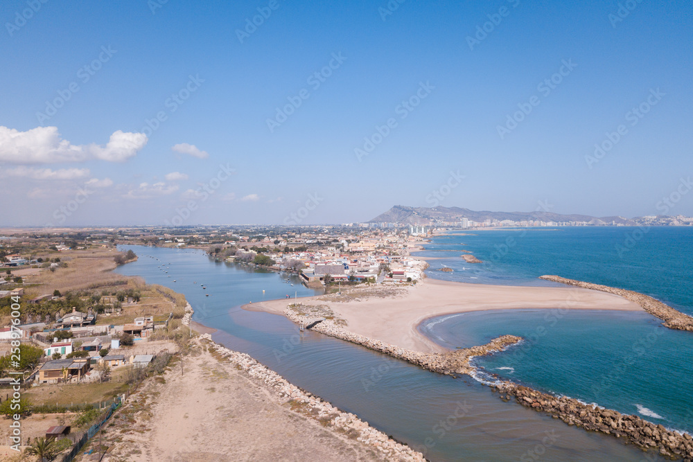 Aerial view of Mediterranean coast in Valencia, Spain
