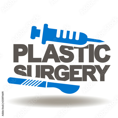 Plastic surgery syringe scalpel vector text icon.