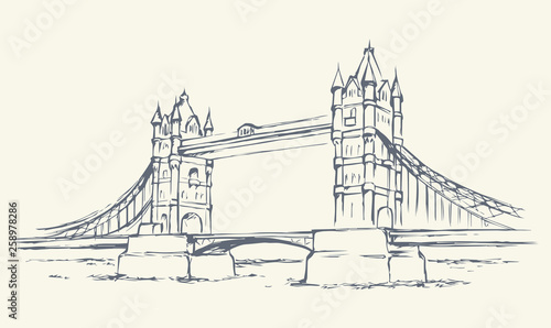 Tower bridge, London, UK. Hand drawn vector illustration