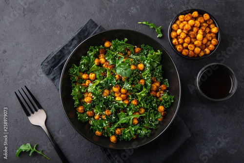 vegan healthy kale and roasted chickpeas salad photo