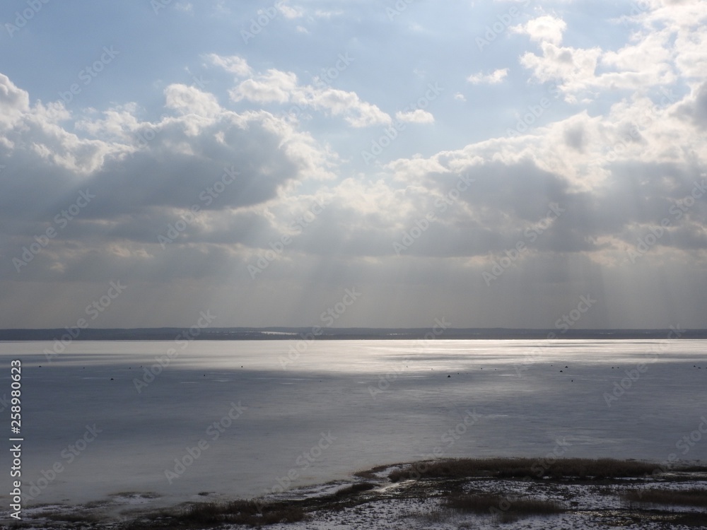lake Pleshcheyevo landscape. winter in cold Russia.