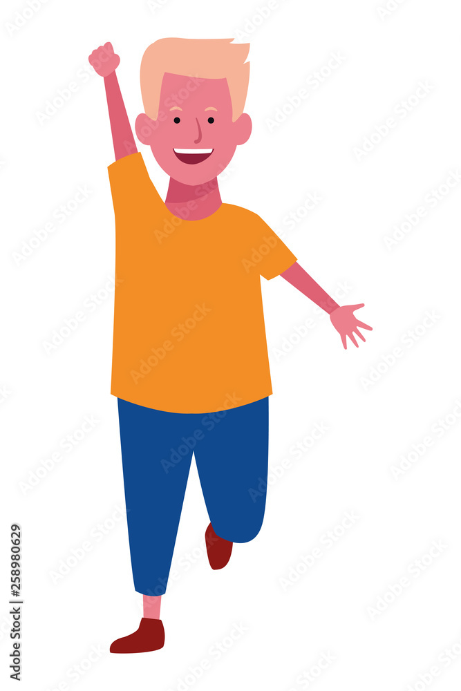 Boy greeting with hands cartoon