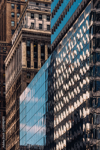 Close-up view of old and modern skyscrapers in Murray Hill Midtown Manhattan New York City