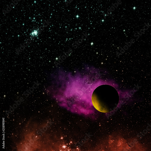 Planet in a space against stars. 3D rendering.