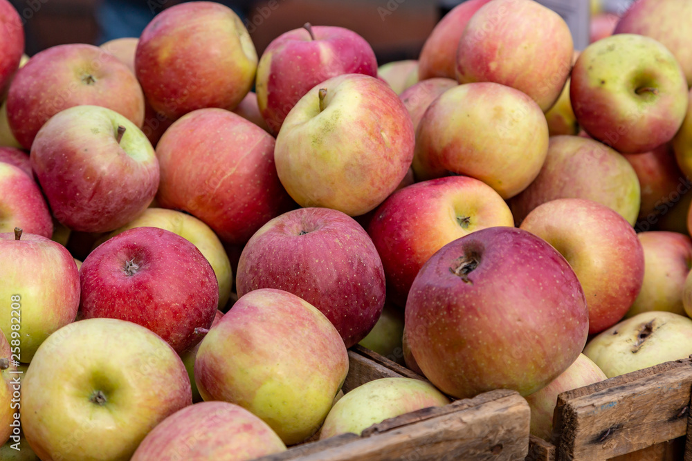 A crate of apples for sale at a Farmers market A crate of apples for sale at a Farmers market