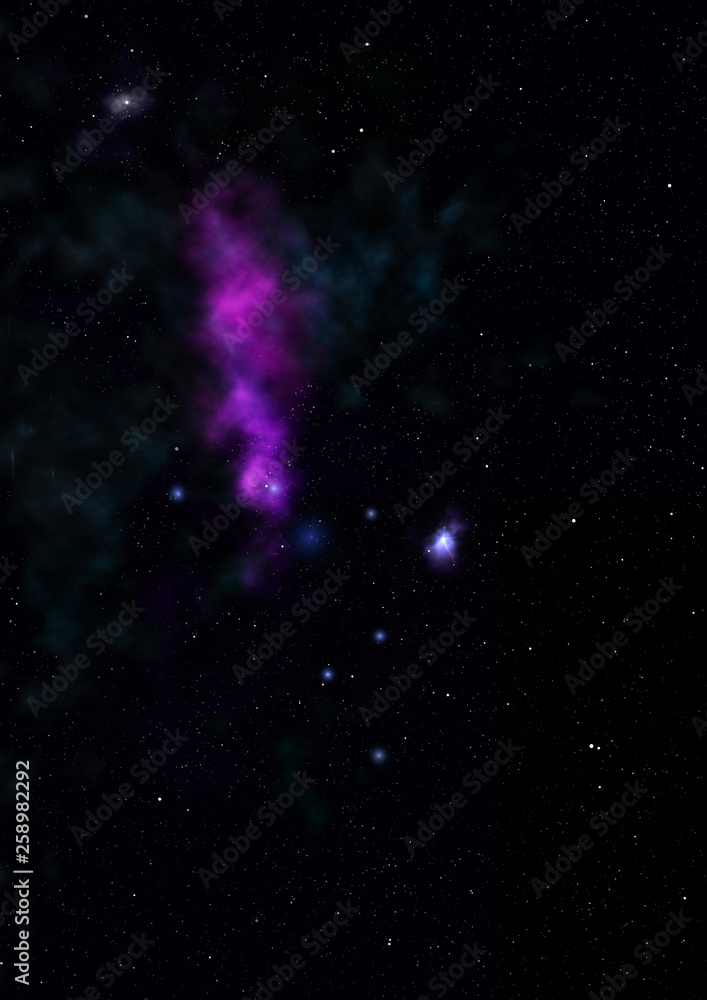Star field in space and a nebulae. 3D rendering Star field in space and a nebulae. 3D rendering