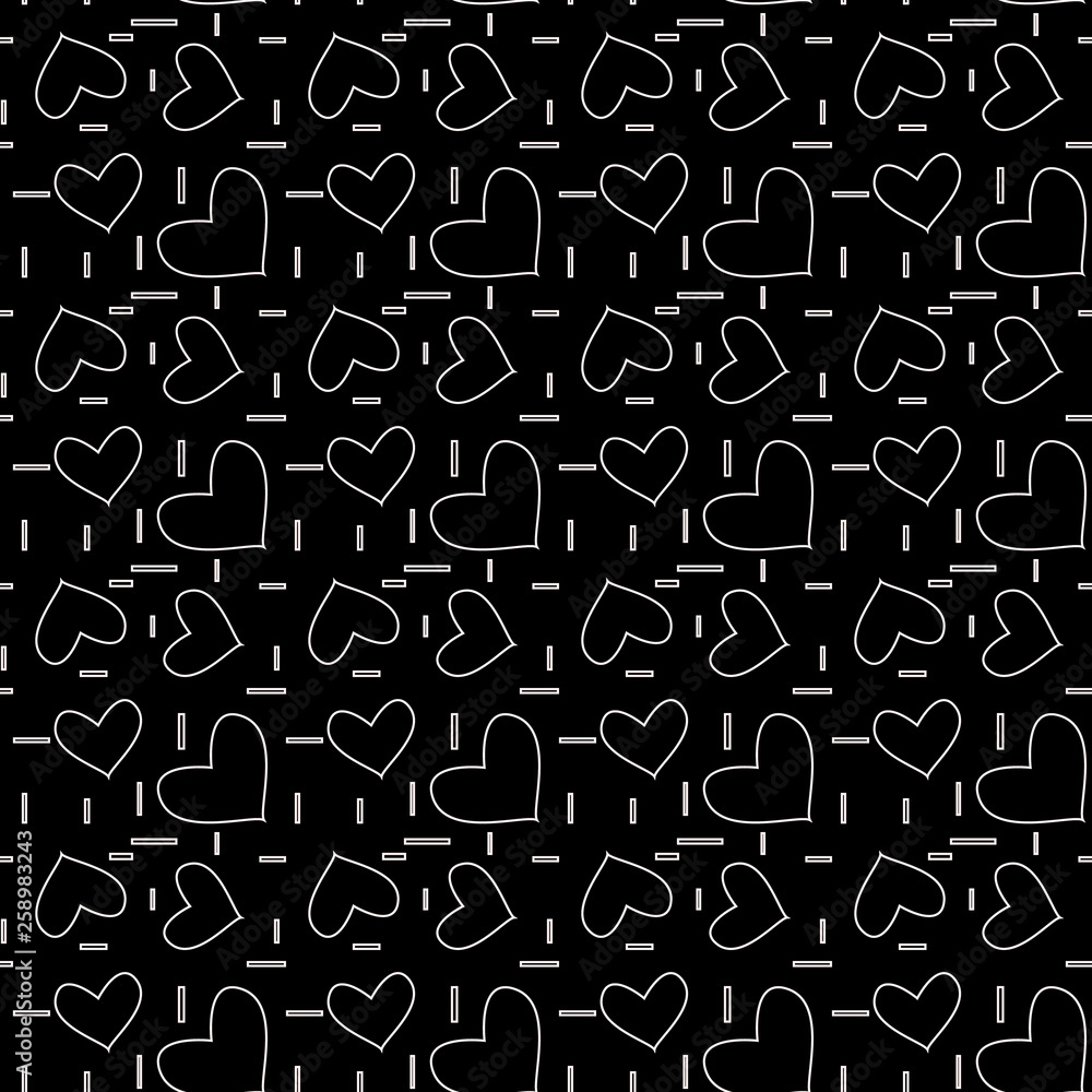 Seamless monochrome pattern with hearts and dots. Vector repeating texture. Perfect for printing on fabric or paper. eps10