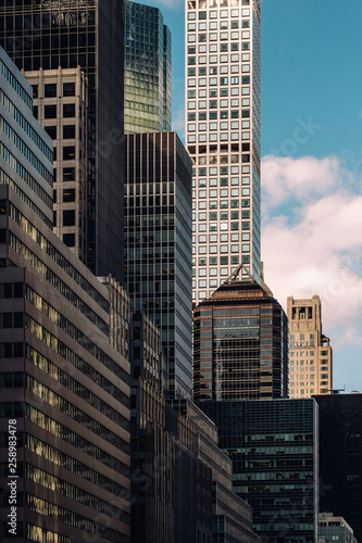Close-up view of 432 Park Avenue Condominiums and modern skyscrapers in Midtown Manhattan New York City