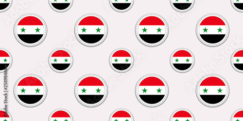 Syria round flag seamless pattern. Syrian background. Vector circle icons. Geometric symbols stickers. Texture for sports pages, games, travelling design elements. patriotic wallpaper.