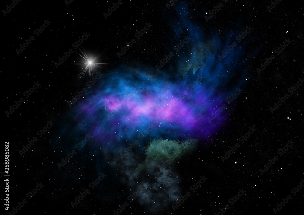 Far being shone nebula and star field. 3D rendering