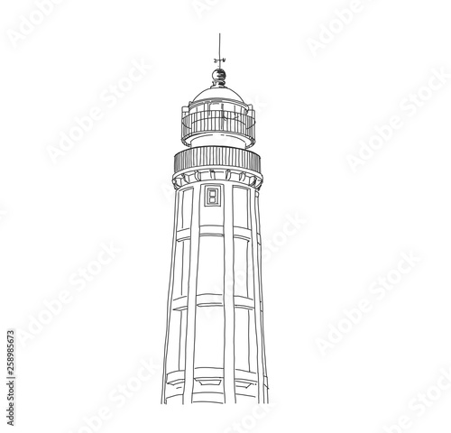  island lighthouse Faro, Portugal, vector hand drawing