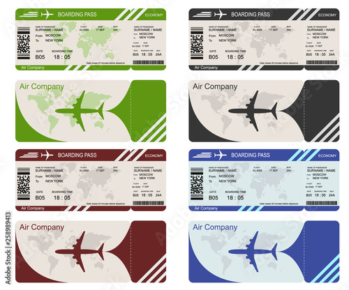 Plane ticket template. Air economy flight.
