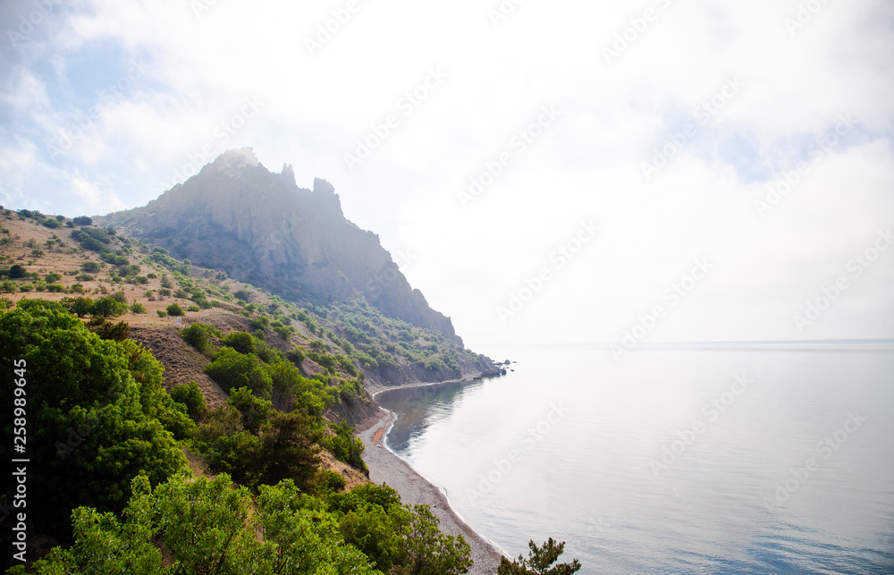 Karadag nature reserve in Crimea. The landscape of the natural reserve.