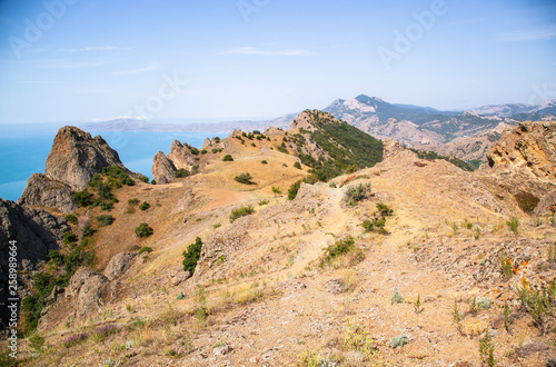 Karadag nature reserve in Crimea. The landscape of the natural reserve.