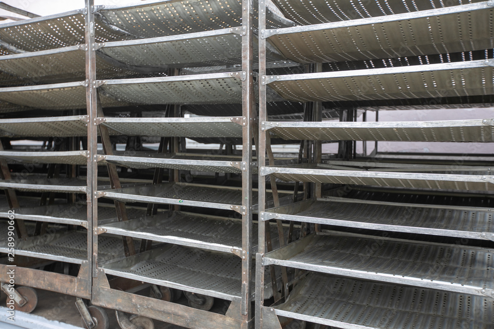Empty warehouse racks, Empty metal shelf in storage room, storage concept
