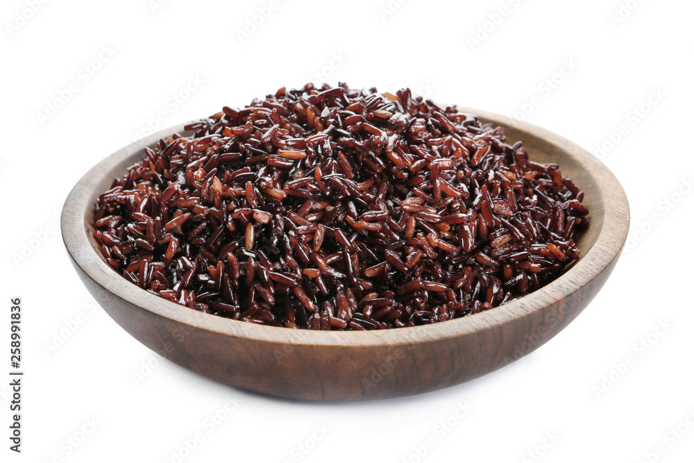 Bowl of cooked brown rice isolated on white Bowl of cooked brown rice isolated on white