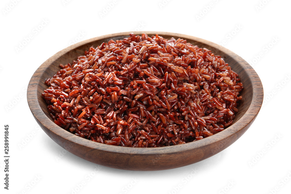 Bowl of cooked brown rice isolated on white Bowl of cooked brown rice isolated on white