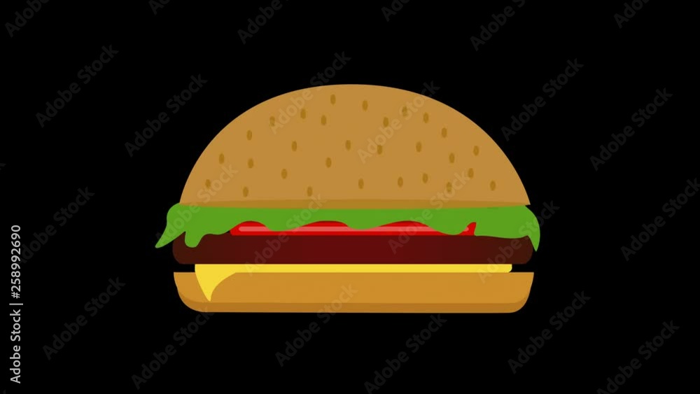 Cartoon burger icon glitch seamless loop. abstract hamburger animation