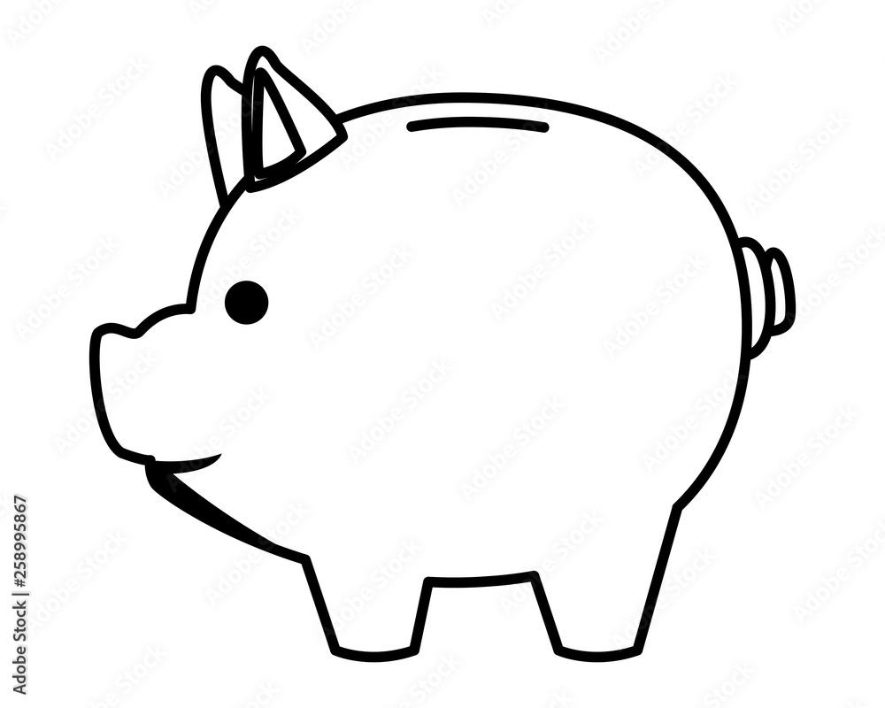 Piggy money saving cartoon in black and white Piggy money saving cartoon in black and white