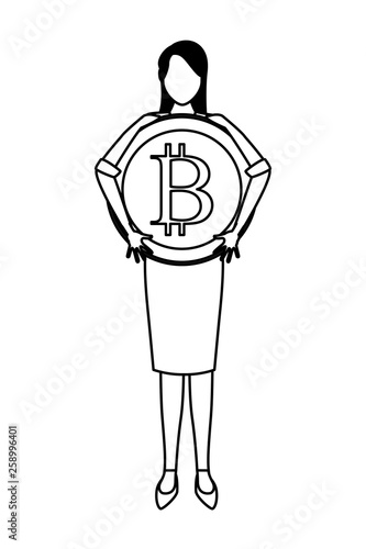 Businesswoman with bitcoin in black and white
