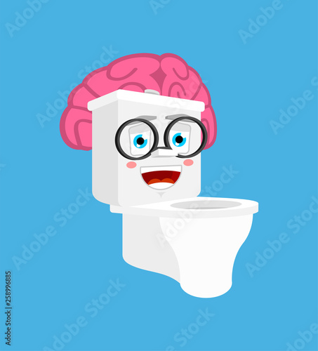 Smart Toilet bowl with brains isolated. lavatory Cartoon Style. toilet brainy Vector