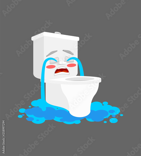 Toilet bowl crying tears isolated. cry lavatory Cartoon Style Vector. Flooded toilet