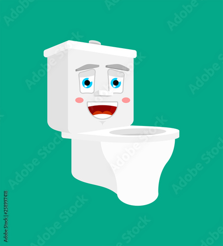 Happy Toilet bowl emotion isolated. lucky lavatory Cartoon Style. toilet joyful Vector