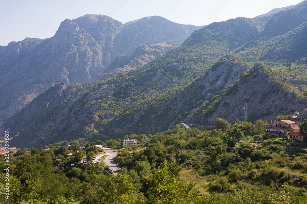 Mountain in summer. Kotor - popular summer resort, Montenegro