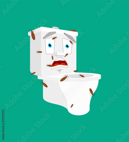 Dirty Toilet bowl and bed bugs. lavatory Cartoon Style Vector illustration