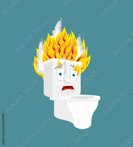 Toilet bowl burning isolated. lavatory Fire Cartoon Style. panicked Vector