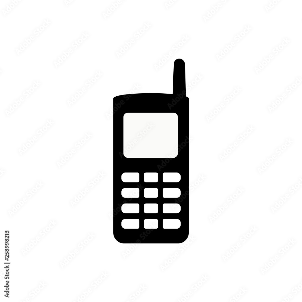 Retro button mobile phone, with antenna, fron view. Button mobile phone. Retro button Mobile phone icon. Retro button mobile phone, with antenna, fron view. Button mobile phone. Retro button Mobile phone icon.