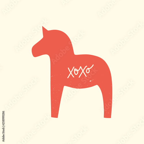 Red Dala horse. Swedish decoration. Vector, clip art