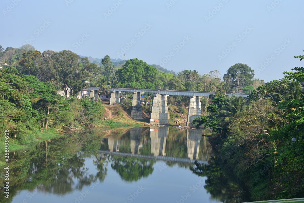 Punalur, Kerala, India - March 1, 2019: Punalur kallada river seen from Punalur Suspension Bridge