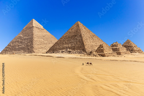 The Pyramids of Giza in the desert of Egypt
