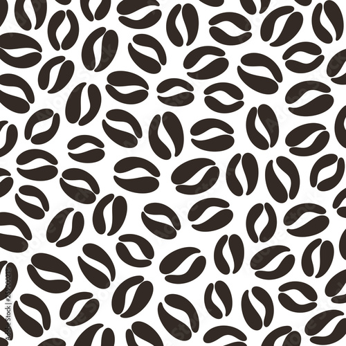 Coffee. Pattern. Black coffee beans on white background 