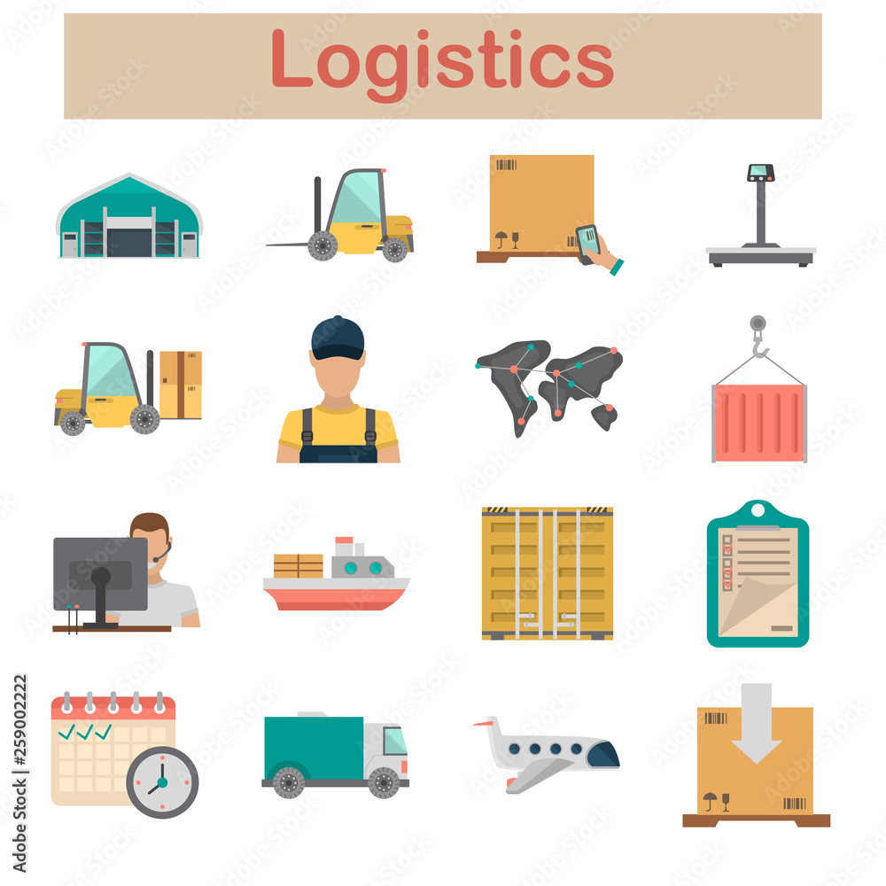 Logistics and delivery color flat icons set Logistics and delivery color flat icons set