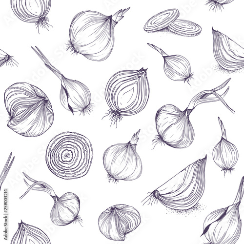  Vector seamless pattern with onions vegetable textile print garden texture for background