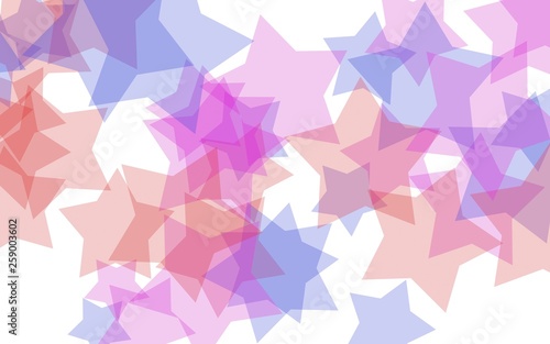 Multicolored translucent stars on a white background. Red tones. 3D illustration