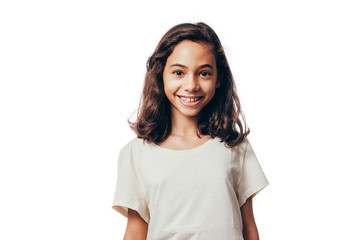 Portrait of young girl on white background