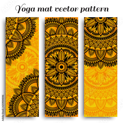 Set of ethnic designs for yoga mats. Vector pattern with mandala.