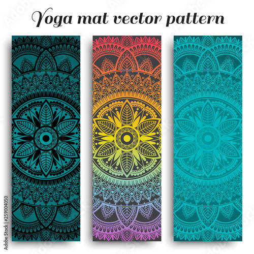 Set of ethnic designs for yoga mats. Vector pattern with mandala.