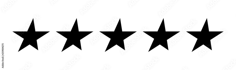 Obraz premium Five black stars in flat design. Set of vector stars