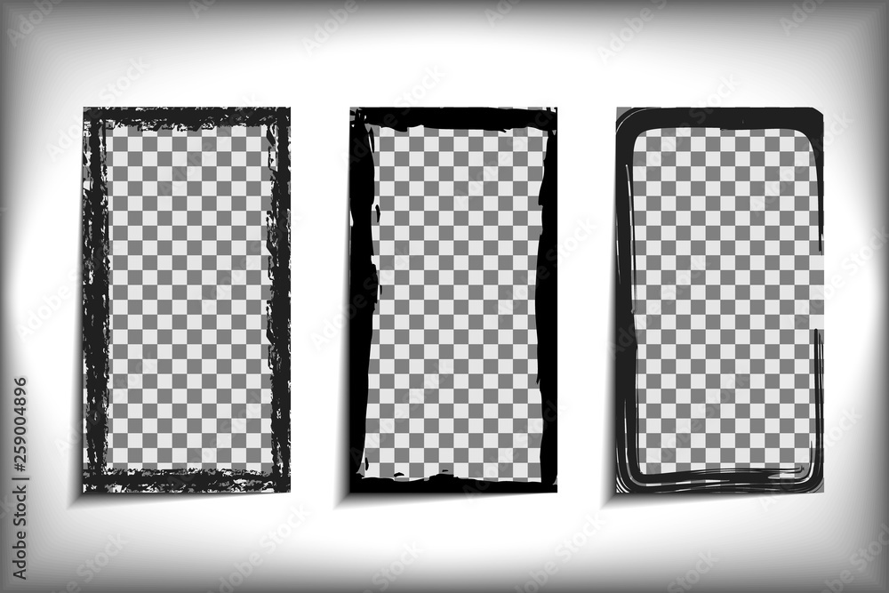 Set of 3 different hand drawn rectangle borders. Pencil stroke. Box for picture or text. Social media post layout. Vector illustration.